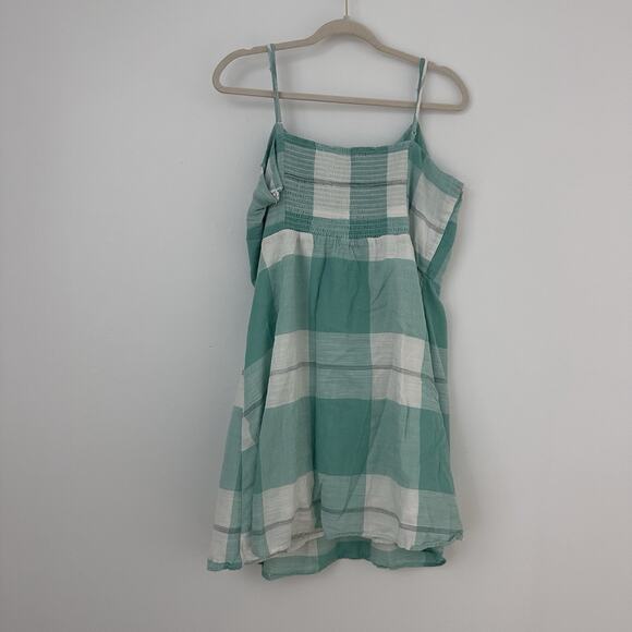 Old Navy Womens XL Aqua Green Cotton Smocked Lined Dress Casual Picnic Plaid - Picture 4 of 4